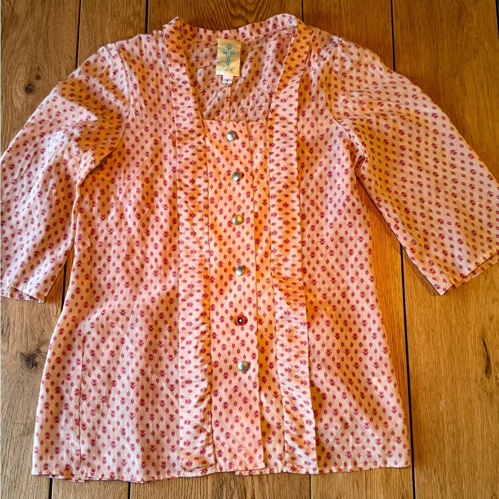 Vintage Blouse with Pink and Red Accents